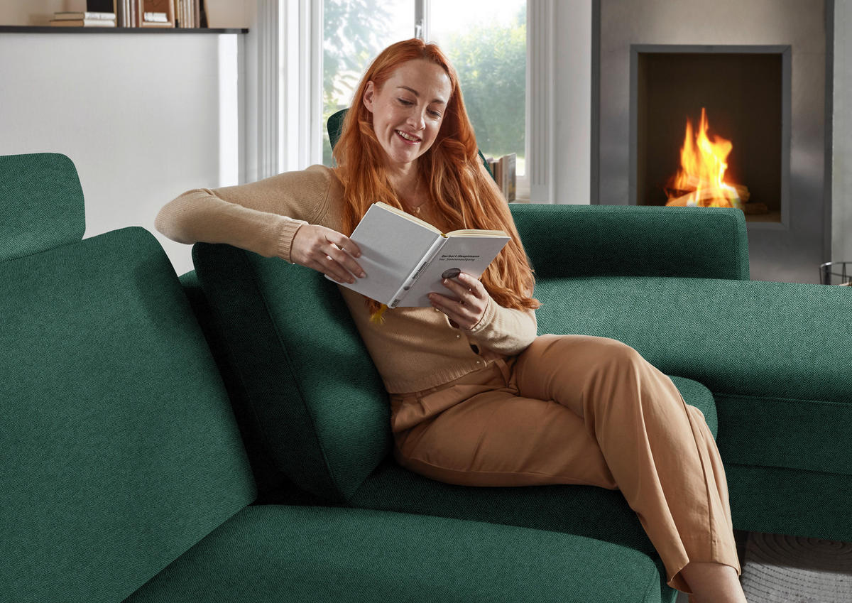 ECKSOFA Dieter Knoll in Chenille, Flachgewebe Waldgrün  316/175 cm  - Waldgrün/Schwarz, Design, Textil/Metall (316/175cm) - Dieter Knoll