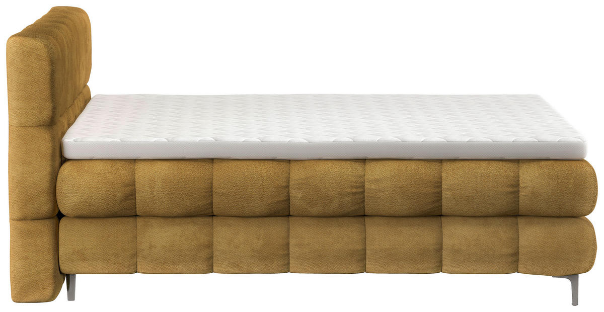 BOXBETT 160/200 cm,  in Goldfarben, gepolstertes Kopfteil, Bettkasten, Topper, H3 + H3 = fest  - Goldfarben/Schwarz, Design, Textil/Metall (160/200cm) - Ti'me