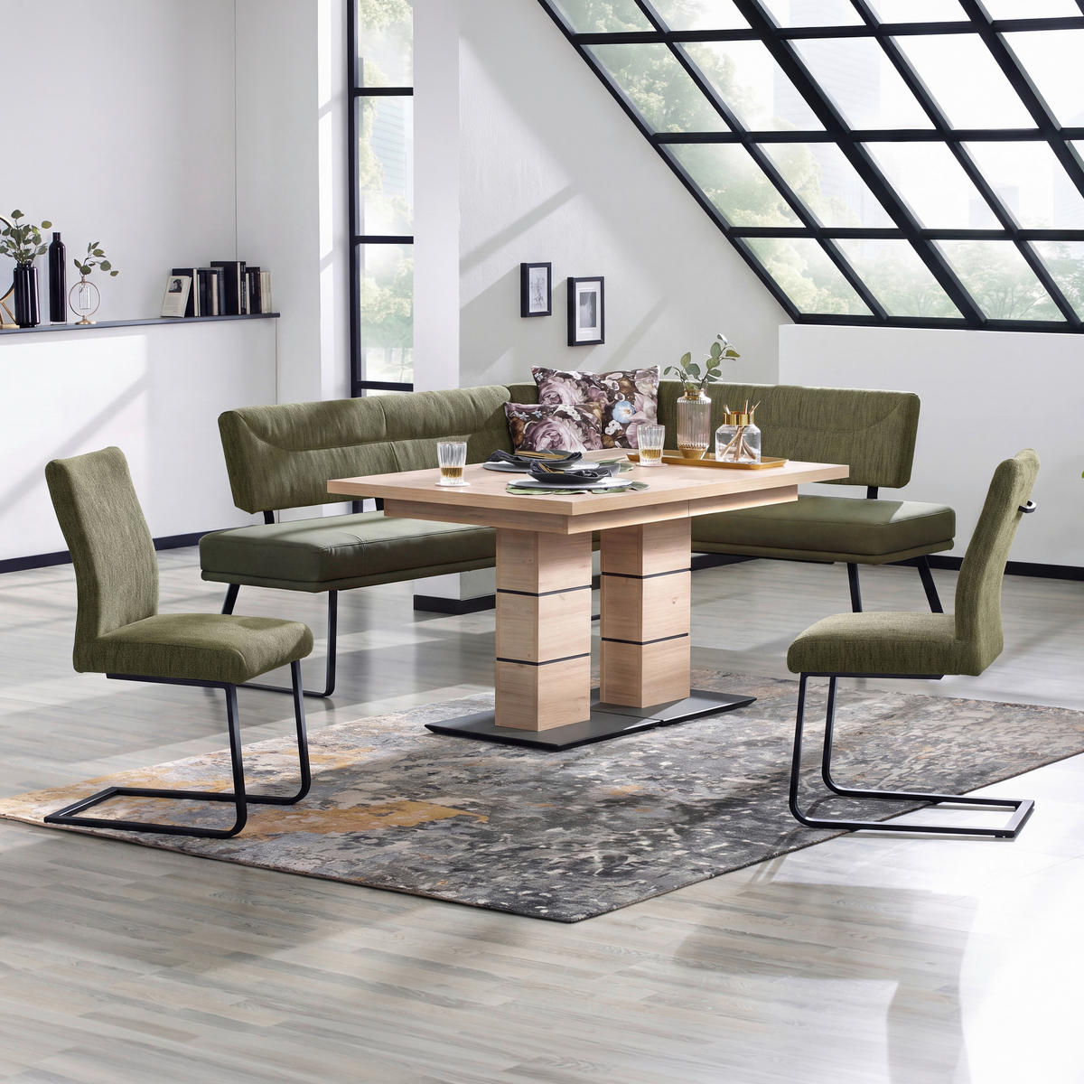 ECKBANK Metall, Textil Grün  - Schwarz/Grün, Design, Textil/Metall (225/169cm) - Dieter Knoll