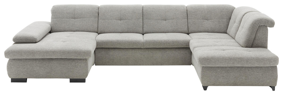 WOHNLANDSCHAFT inkl.Funktionen in Webstoff Alufarben  - Schwarz/Alufarben, Design, Textil/Metall (174/337/210cm) - Beldomo Style