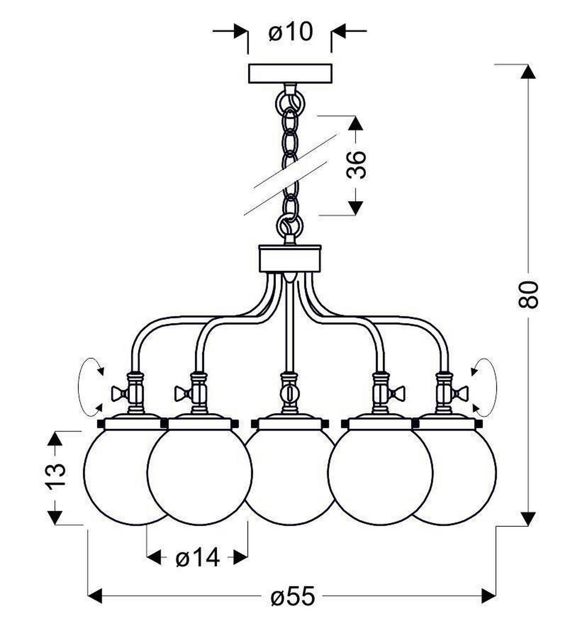 PENDELLAMPA Ballet 55/55/80 cm  - svart/guldfärgad, Klassisk, metall (55/55/80cm)