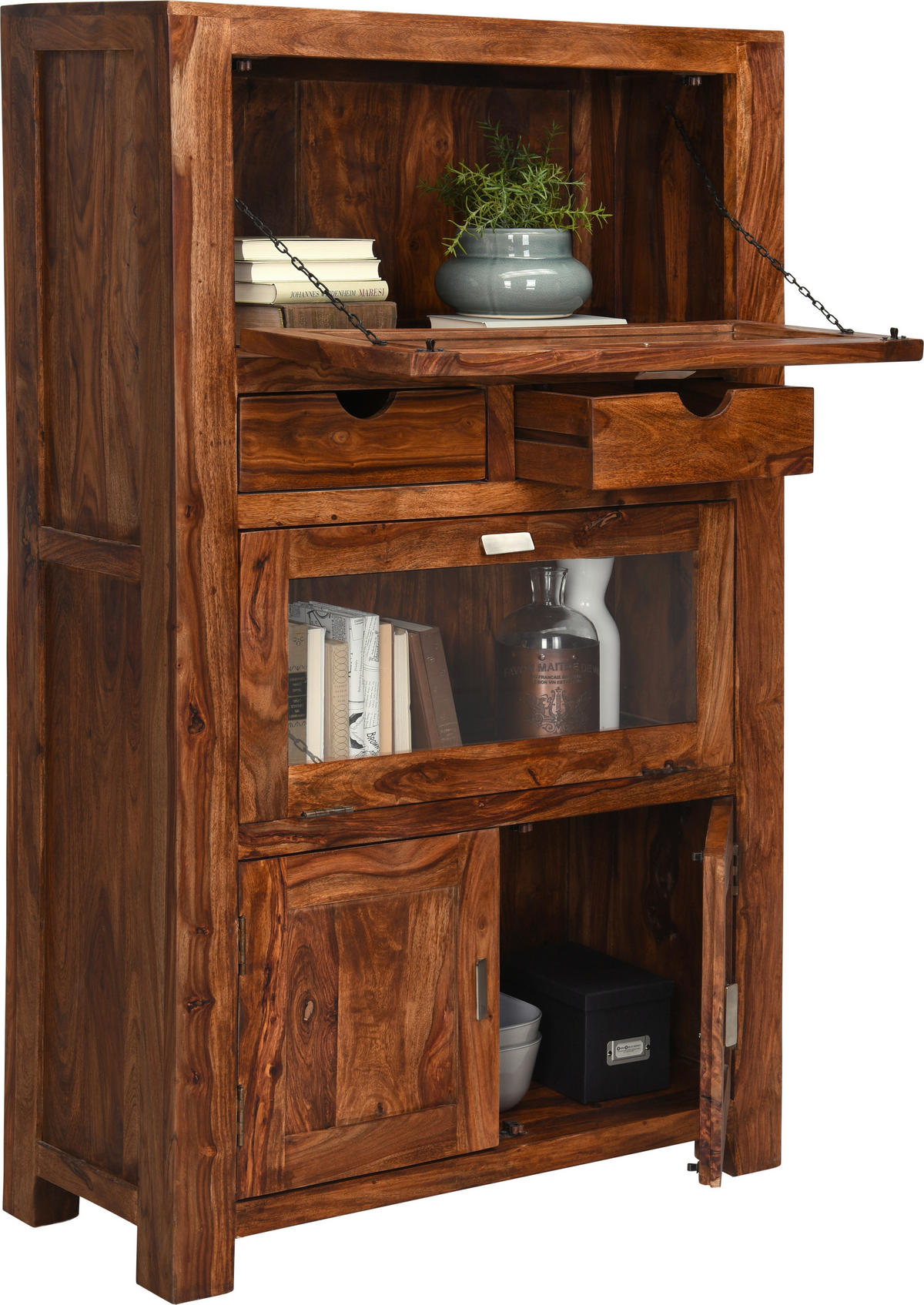 VITRÍNA, barvy sheesham,  - barvy stříbra/barvy sheesham, Lifestyle, kov/dřevo (90/150cm) - Landscape