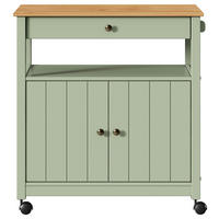 SERVIERWAGEN Pinie massiv Braun, Olivgrün  - Zinkfarben/Olivgrün, MODERN, Holz/Kunststoff (85/90,6/40cm) - Livetastic