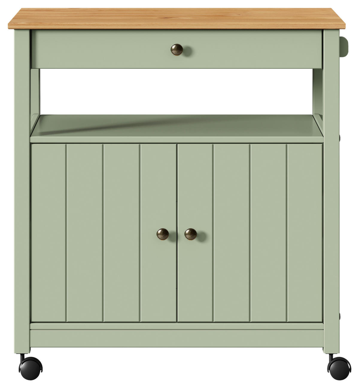 SERVIERWAGEN Pinie massiv Braun, Olivgrün  - Zinkfarben/Olivgrün, MODERN, Holz/Kunststoff (85/90,6/40cm) - Livetastic