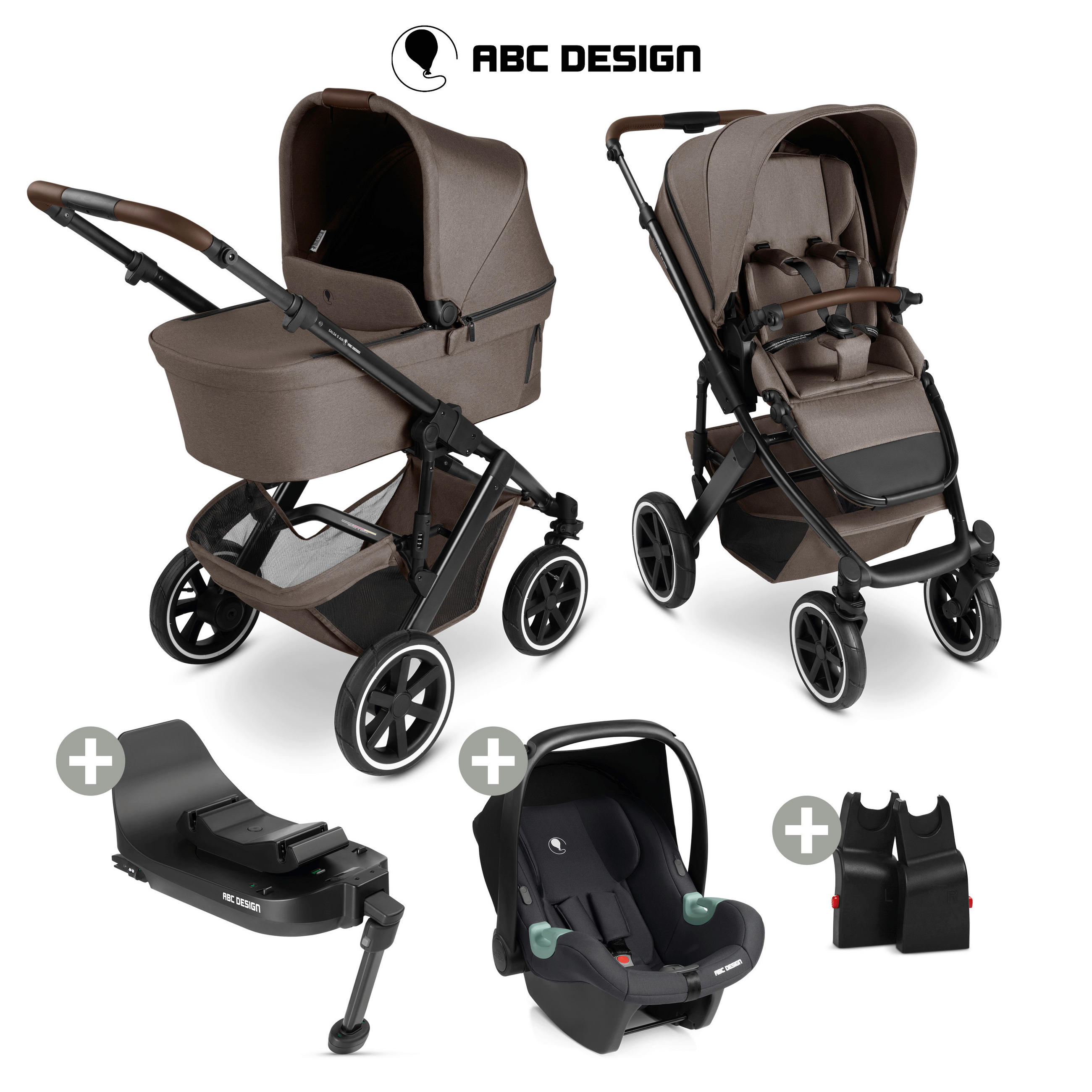 KINDERWAGENSET  Salsa 5 Air All in One Set + Isofix Base Root  Nature  - Graubraun/Schwarz, Basics, Textil/Metall (63/118/95.5cm) - ABC Design