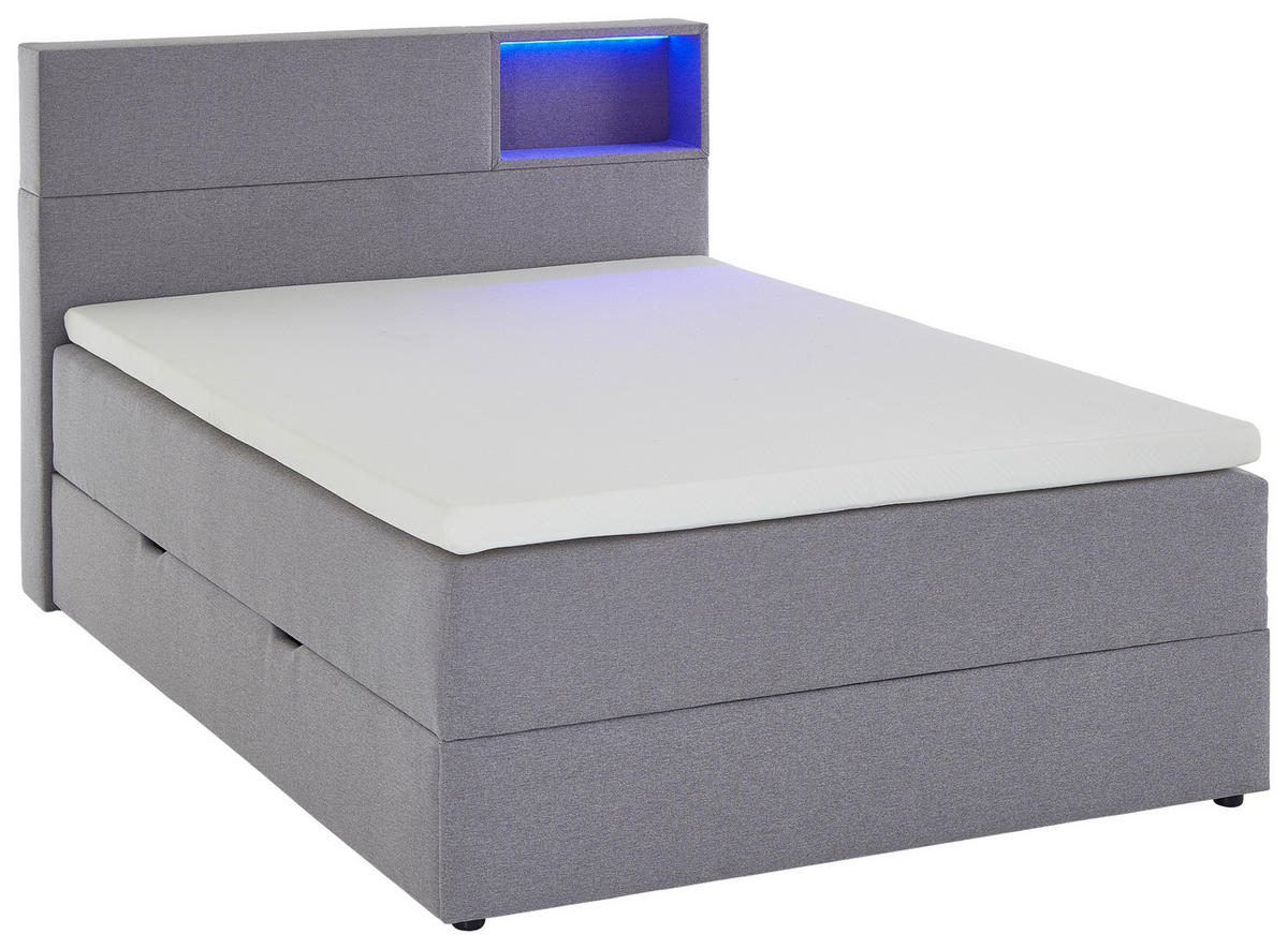 BOXSPRINGBETT 120/200 cm  in Hellgrau  - Hellgrau/Schwarz, Design, Holz/Textil (120/200cm) - Xora