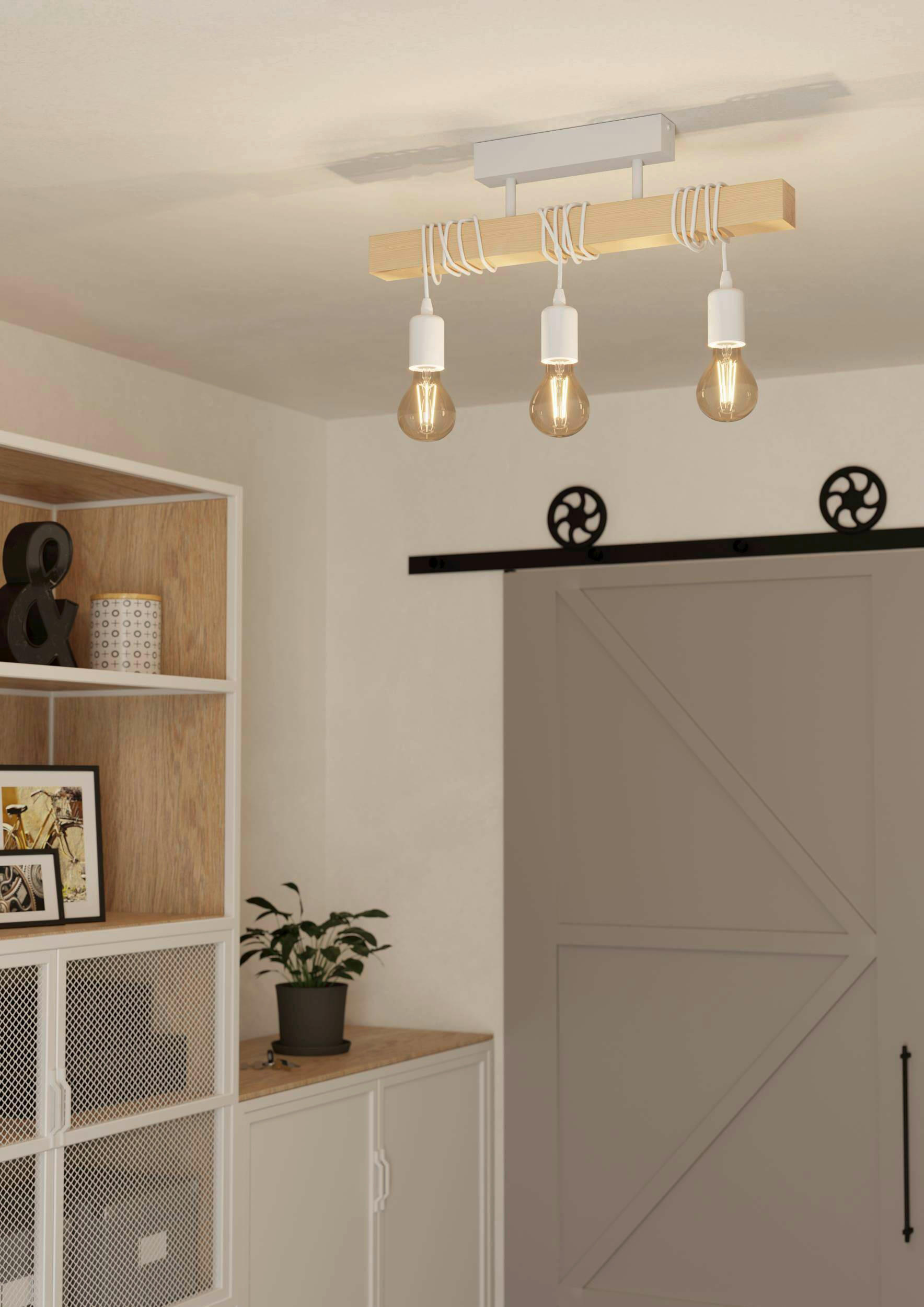 Thumbnail - Eglo Deckenleuchte, Braun, Weiß, Holz, Metall, massiv, länglich,länglich, 10.5x26.5x55 cm, Lampen & Leuchten, Innenbeleu...