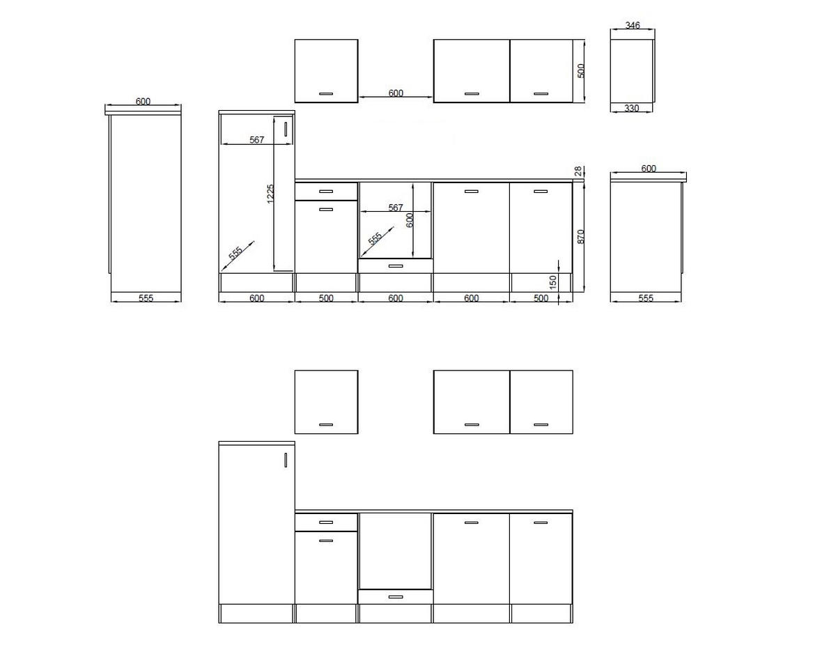 KÜCHENBLOCK 280 cm   in Weiss, Eichefarben  - Weiss/Eichefarben, Basics, Holzwerkstoff (280cm) - Respekta