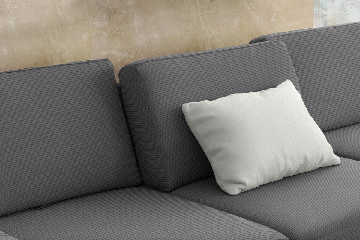 ECKSOFA Cord Grau  - Schwarz/Grau, Design, Textil/Metall (298/185cm) - Pure Home Lifestyle