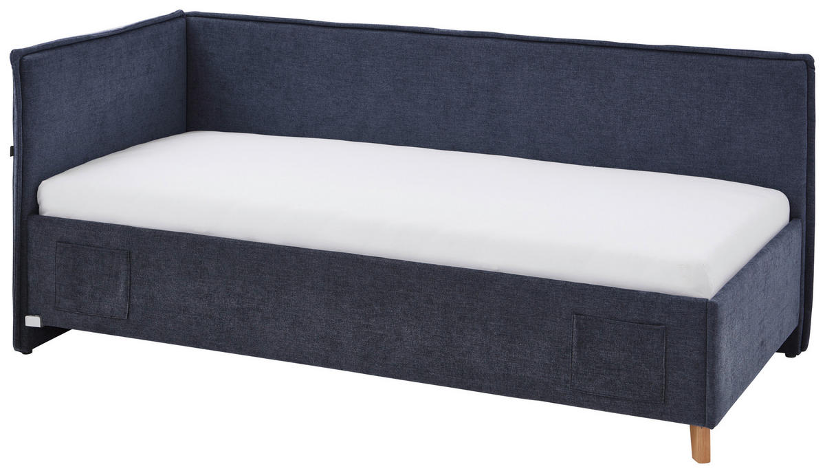POLSTERLIEGE in Flachgewebe Dunkelblau  - Eichefarben/Dunkelblau, Konventionell, Holz/Textil (90/200cm) - home24