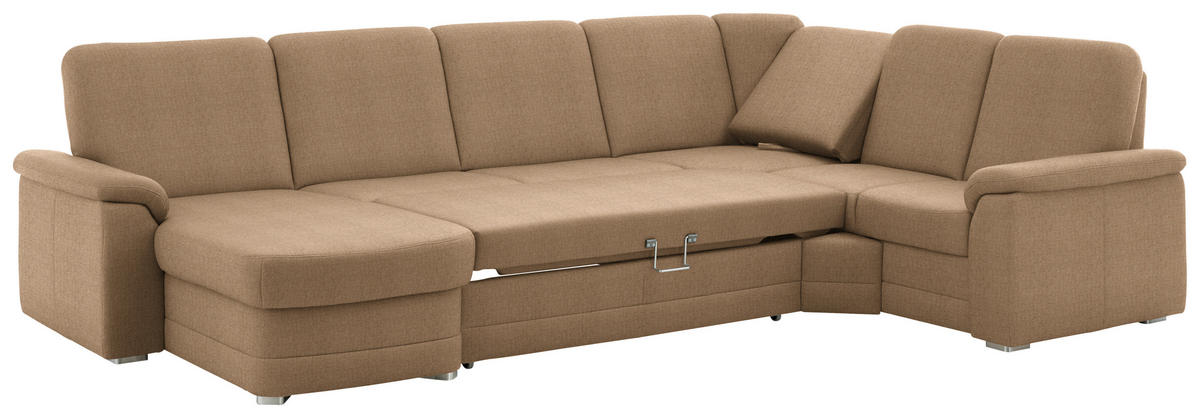 WOHNLANDSCHAFT  in Chenille Altrosa, Hellbraun  - Hellbraun/Alufarben, KONVENTIONELL, Holz/Textil (160/329/235cm) - Beldomo Comfort