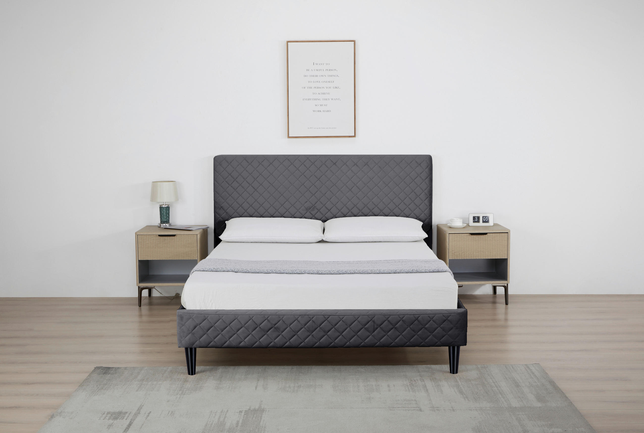 POLSTERBETT 140/200 cm,  in Grau, Lattenrost,  - Schwarz/Naturfarben, Design, Holz/Kunststoff (140/200cm) - Boxxx