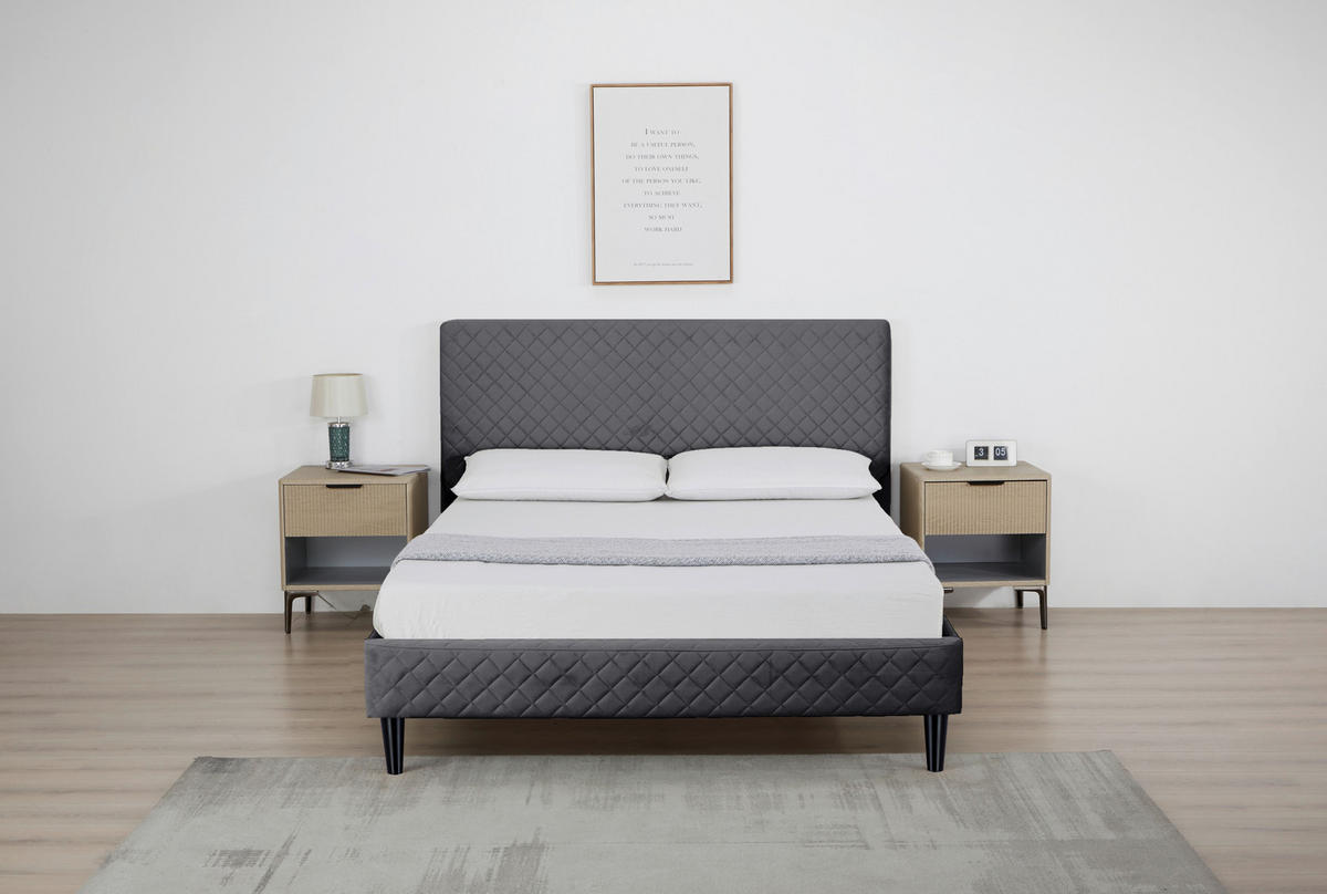 POLSTERBETT 140/200 cm,  in Grau, Lattenrost,  - Schwarz/Naturfarben, Design, Holz/Kunststoff (140/200cm) - Boxxx