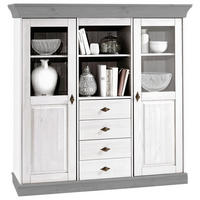HIGHBOARD  in 143/145/45 cm  - Weiß/Grau, ROMANTIK / LANDHAUS, Glas/Holz (143/145/45cm) - Boxxx