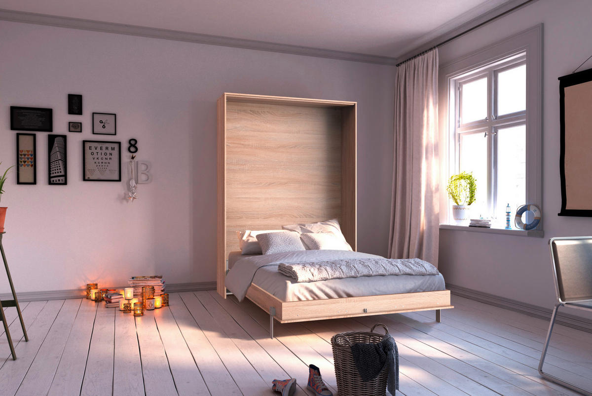 SCHRANKBETT 120/200 cm,  in Eichefarben, Lattenrost inkl.  - Eichefarben, KONVENTIONELL, Holz/Metall (120/200cm) - MID.YOU