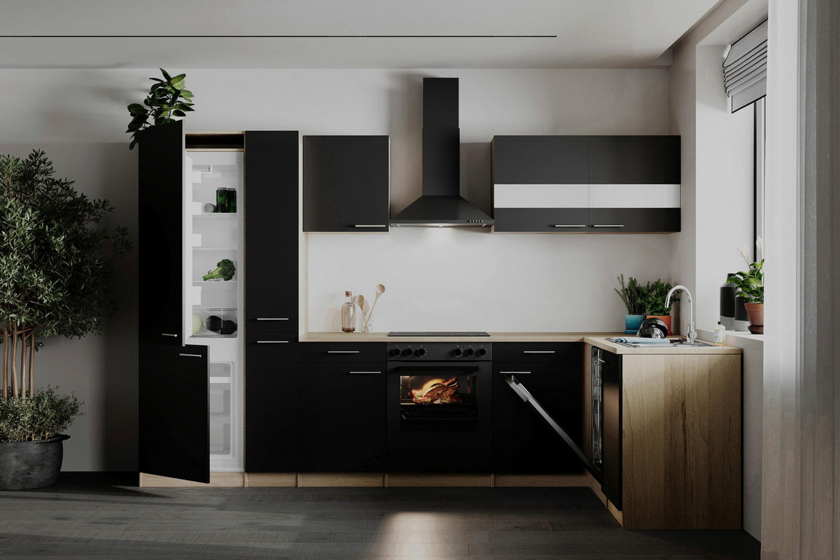 HÖRNKÖK 310/172 cm  i svart  - stålfärgad/svart, Basics, metall/trämaterial (310/172cm) - Respekta