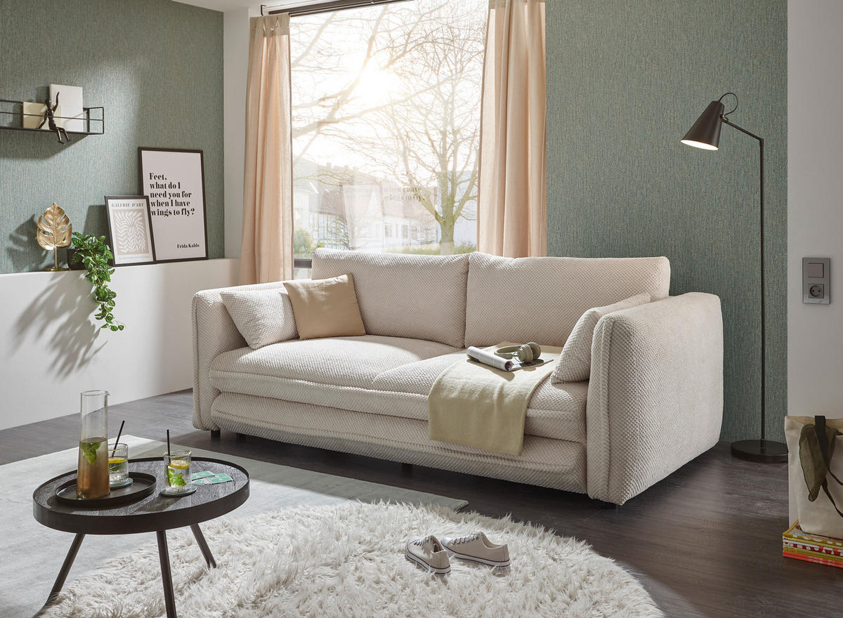 SCHLAFSOFA Mikrovelours Beige  - Beige/Schwarz, KONVENTIONELL, Kunststoff/Textil (237/94/117cm) - MID.YOU