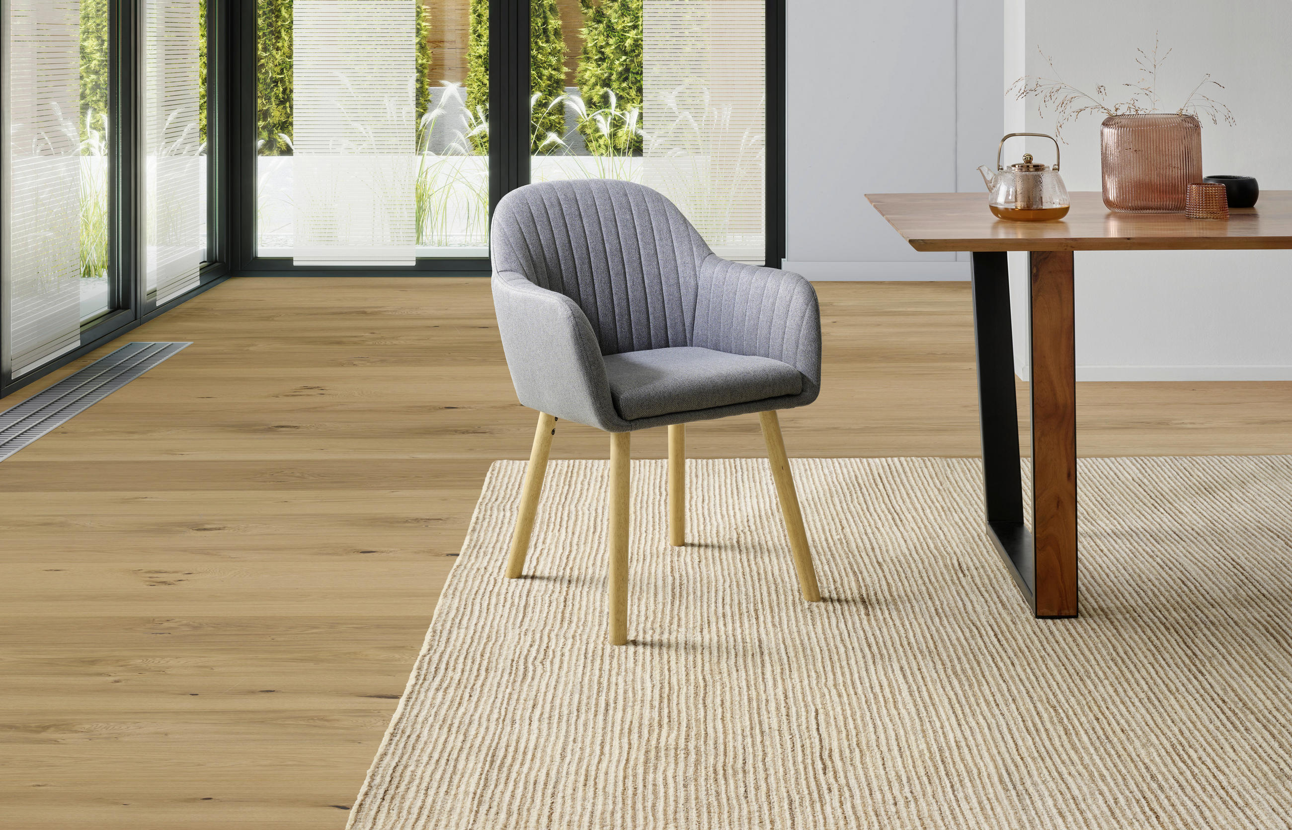 ARMLEHNSTUHL  in Leinenoptik  - Dunkelgrau/Naturfarben, MODERN, Holz/Textil (56/82/57cm) - MID.YOU
