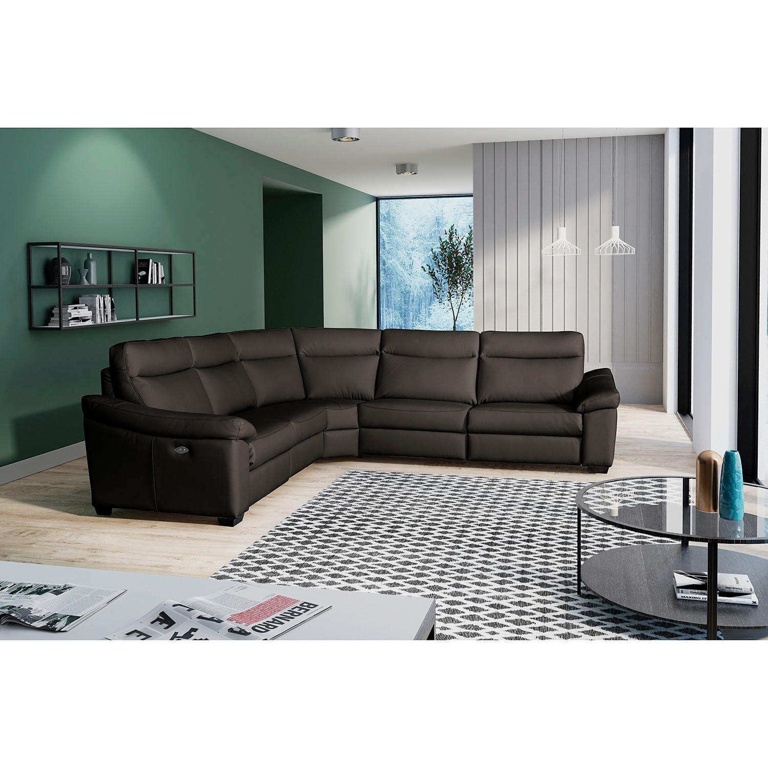 ECKSOFA Braun Echtleder  - Schwarz/Braun, Design, Leder/Holz (299/299cm) - Livetastic
