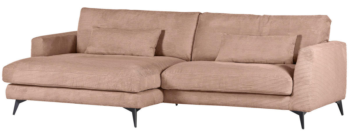 ECKSOFA in Cord Altrosa  - Schwarz/Altrosa, Lifestyle, Textil/Metall (140/270cm) - Livetastic