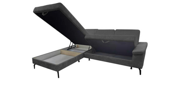 ECKSOFA Anthrazit Velours Bettkasten, Sitzvorzug  - Anthrazit/Schwarz, KONVENTIONELL, Textil/Metall (206/253cm) - Venda