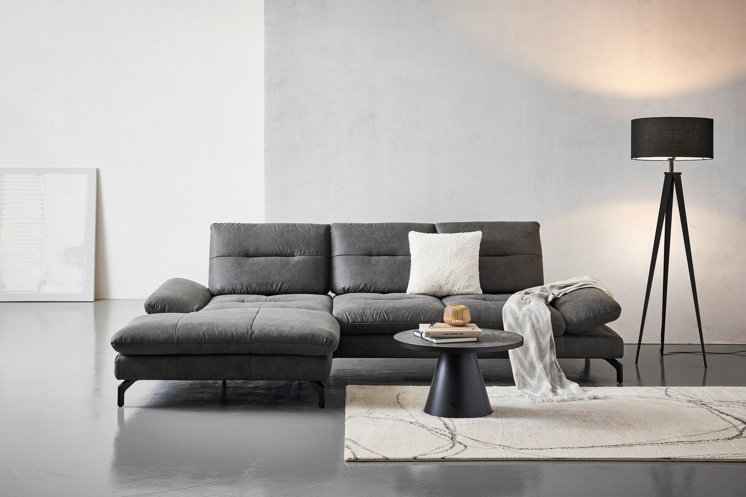 ECKSOFA Dunkelgrau Mikrofaser  - Dunkelgrau/Schwarz, KONVENTIONELL, Textil/Metall (176/284cm) - Carryhome