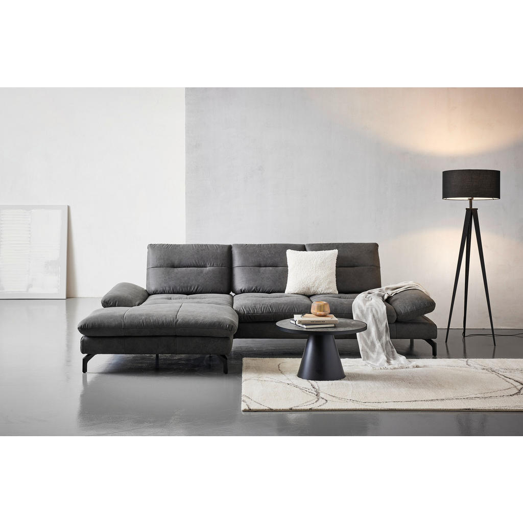 Thumbnail - Carryhome Ecksofa, Dunkelgrau, Textil, 5-Sitzer, Ottomane links, L-Form, 284x176 cm, Typenauswahl, Fußauswahl, Lederausw...