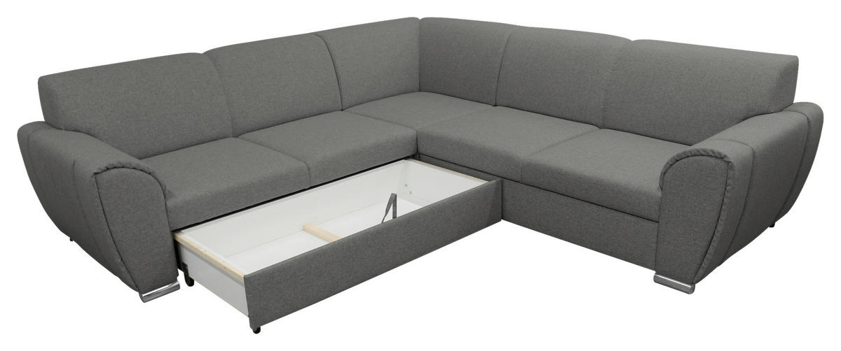 ECKSOFA Grau Flachgewebe  - Silberfarben/Grau, Design, Kunststoff/Textil (266/266cm) - Livetastic