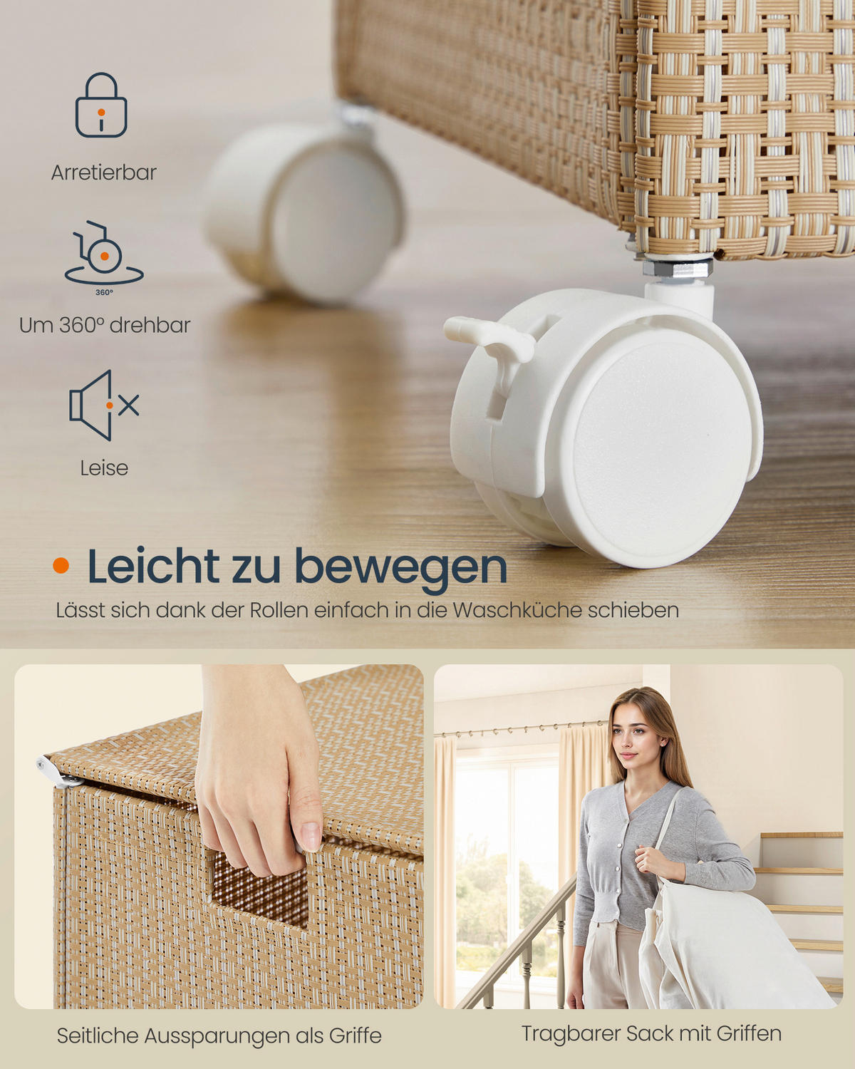 WÄSCHEKORB - Beige/Weiß, Trend, Textil/Metall (66,5/65/37,5cm) - Boxxx