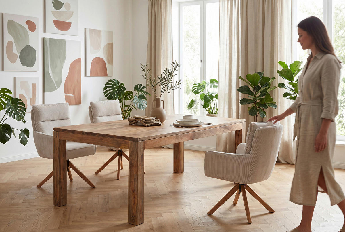 ESSTISCH 180/90/77 cm Echtholz  Holz rechteckig Naturfarben  - Naturfarben, KONVENTIONELL, Holz (180/90/77cm) - Landscape