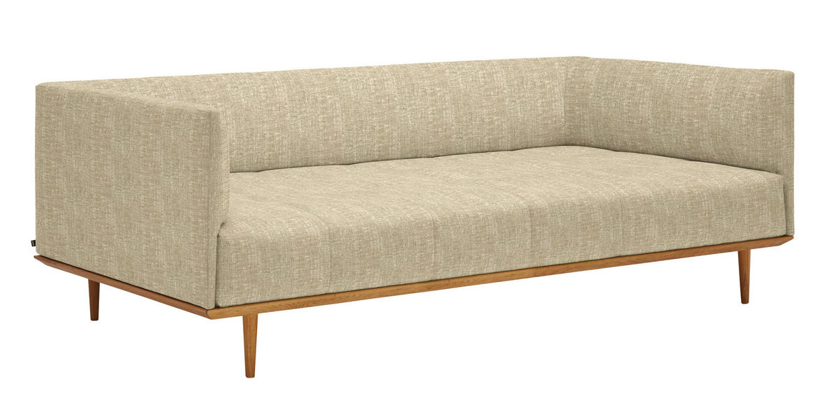 BIGSOFA in Flachgewebe Hellbraun  - Hellbraun, Modern, Holz/Textil (220/77/120cm) - Joka