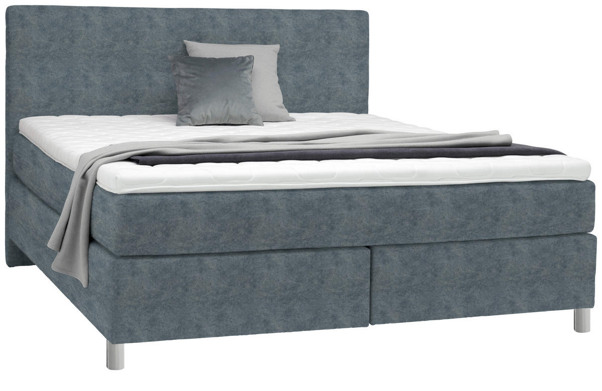 BOXSPRINGBETT 180/200 cm  in Dunkelgrau  - Chromfarben/Dunkelgrau, Konventionell, Kunststoff/Textil (180/200cm) - Voleo