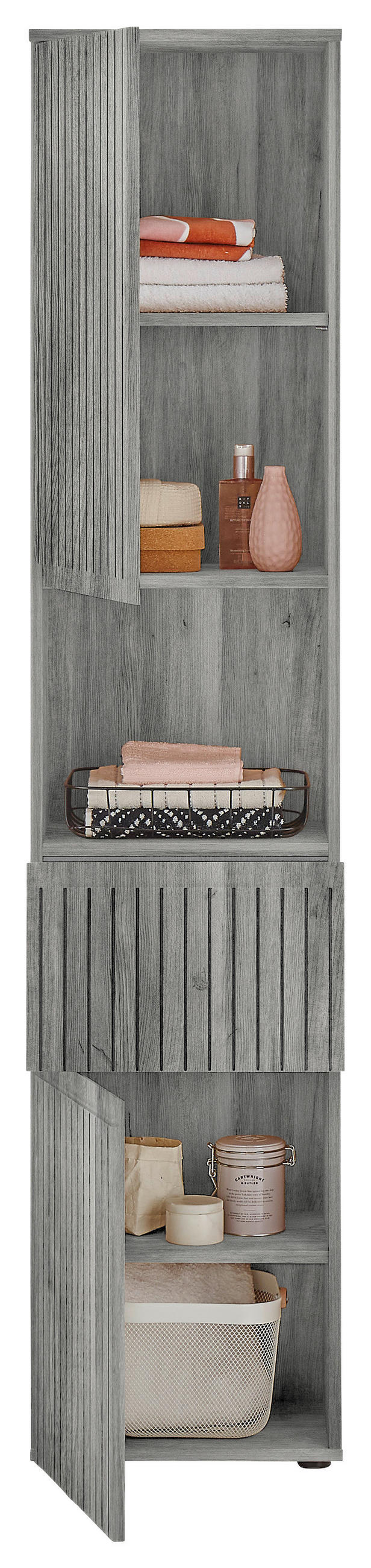 HOCHSCHRANK 40/181/31 cm  - Eiche grau/Schwarz, MODERN, Holzwerkstoff/Kunststoff (40/181/31cm) - MID.YOU