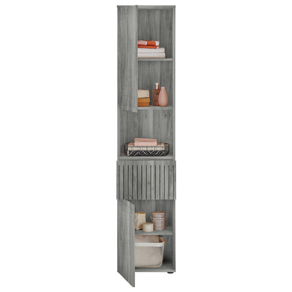 Thumbnail - Mid.you Hochschrank, Eiche grau, Holzwerkstoff, 2 Fächer, 1 Schubladen, 40x181x31 cm, stehend, Badezimmer, Badezimmersch...
