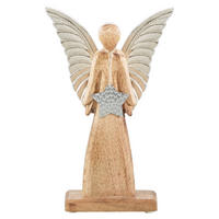 DEKOENGEL  - Silberfarben/Braun, LIFESTYLE, Holz/Metall (15,5/27/6,5cm) - X-Mas