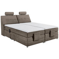 BOXSPRINGBETT 180/200 cm,  in Braun, gepolstertes Kopfteil, Topper, motorische Verstellbarkeit, Matratzen, H2 + H2 = mittel  - Silberfarben/Braun, MODERN, Holzwerkstoff/Kunststoff (180/200cm) - MID.YOU