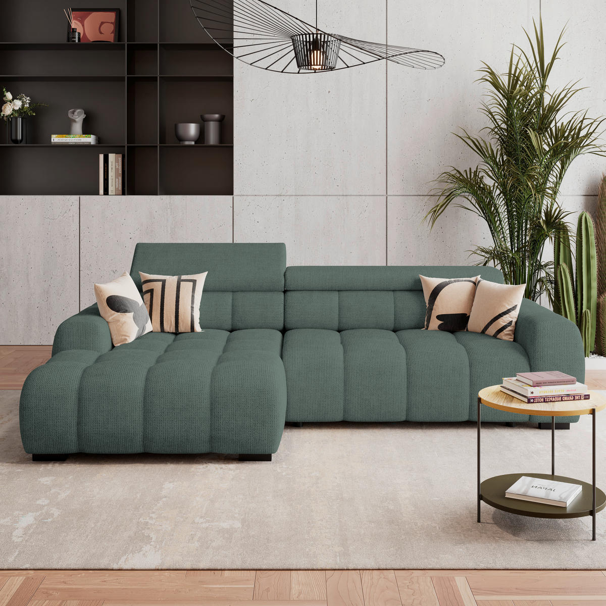 ECKSOFA Grün Webstoff  - Schwarz/Grün, Trend, Kunststoff/Textil (168/285cm) - Livetastic