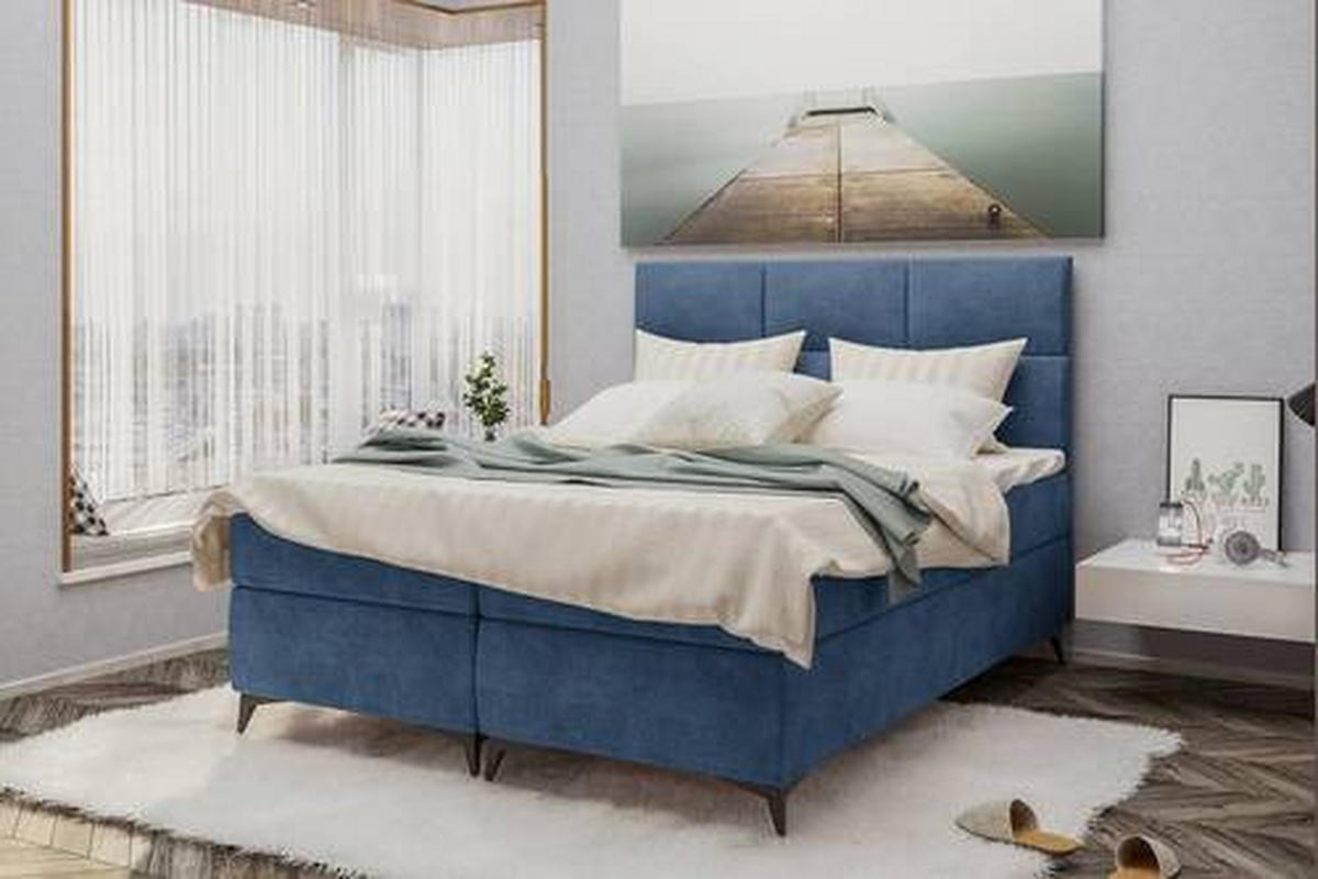 BOXBETT 140/200 cm  in Dunkelblau  - Schwarz/Dunkelblau, KONVENTIONELL, Textil/Metall (140/200cm) - Carryhome