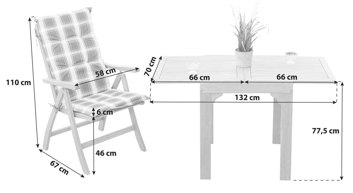 BALKONSET  5-teilig  - Braun/Grün, KONVENTIONELL, Holz/Textil - Gardenson