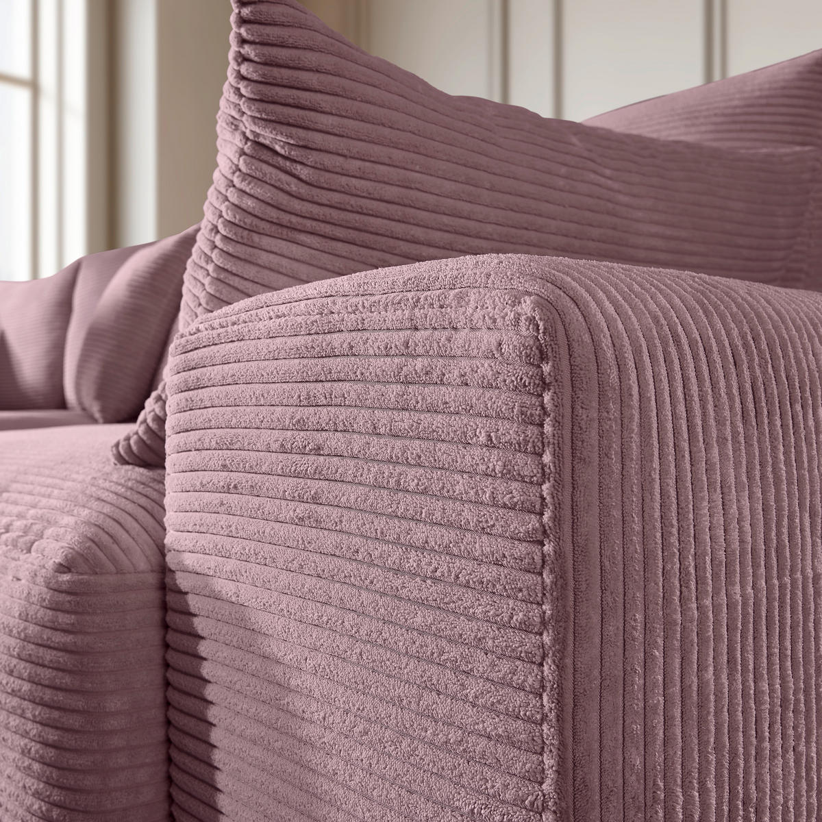 ECKSOFA in Cord Flieder  - Flieder/Schwarz, Design, Kunststoff/Textil (340/205cm) - Lomoco