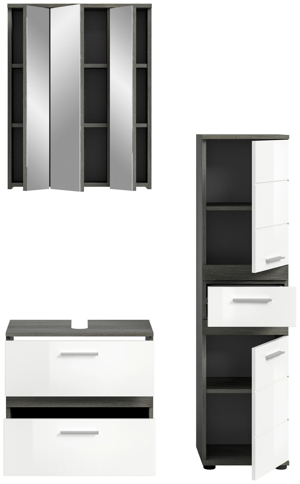 KOPALNICA  bela, visoki sijaj  - srebrne barve/črna, Moderno, umetna masa/steklo (105cm) - MID.YOU