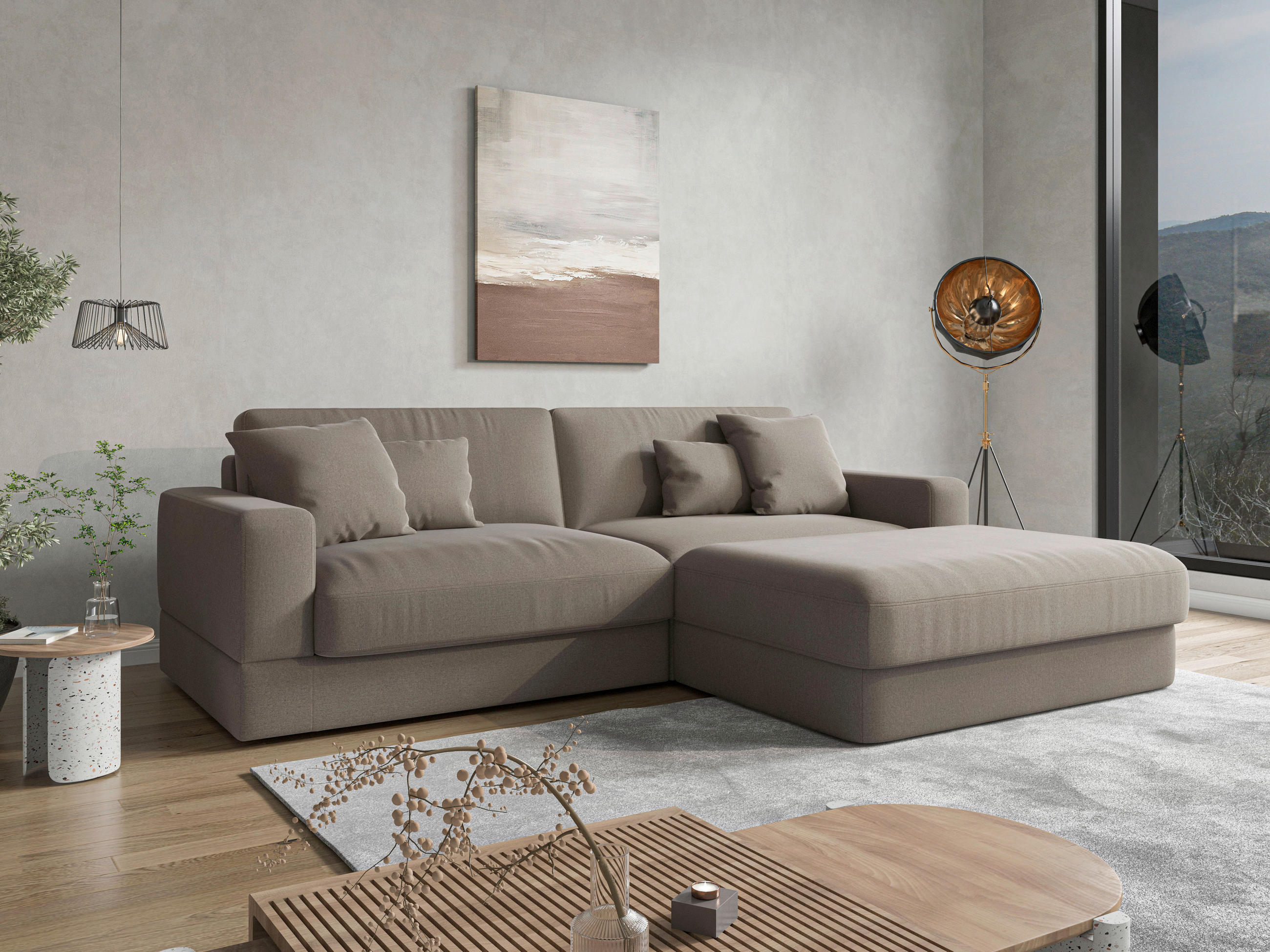 ECKSOFA FABIO E Schlammfarben Flachgewebe  - Schlammfarben/Schwarz, MODERN, Kunststoff/Textil (264/196cm) - Sit & More