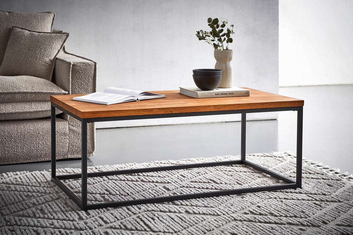 COUCHTISCH Asteiche massiv rechteckig Schwarz, Eichefarben  - Eichefarben/Schwarz, MODERN, Holz/Metall (110/45/60cm) - MID.YOU