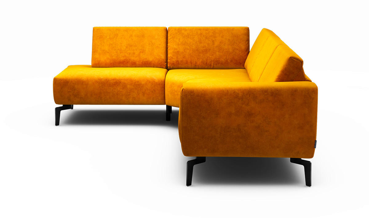 ECKSOFA Cosy Gelb Samt  - Gelb/Schwarz, Design, Textil/Metall (193/256cm) - SENSOO