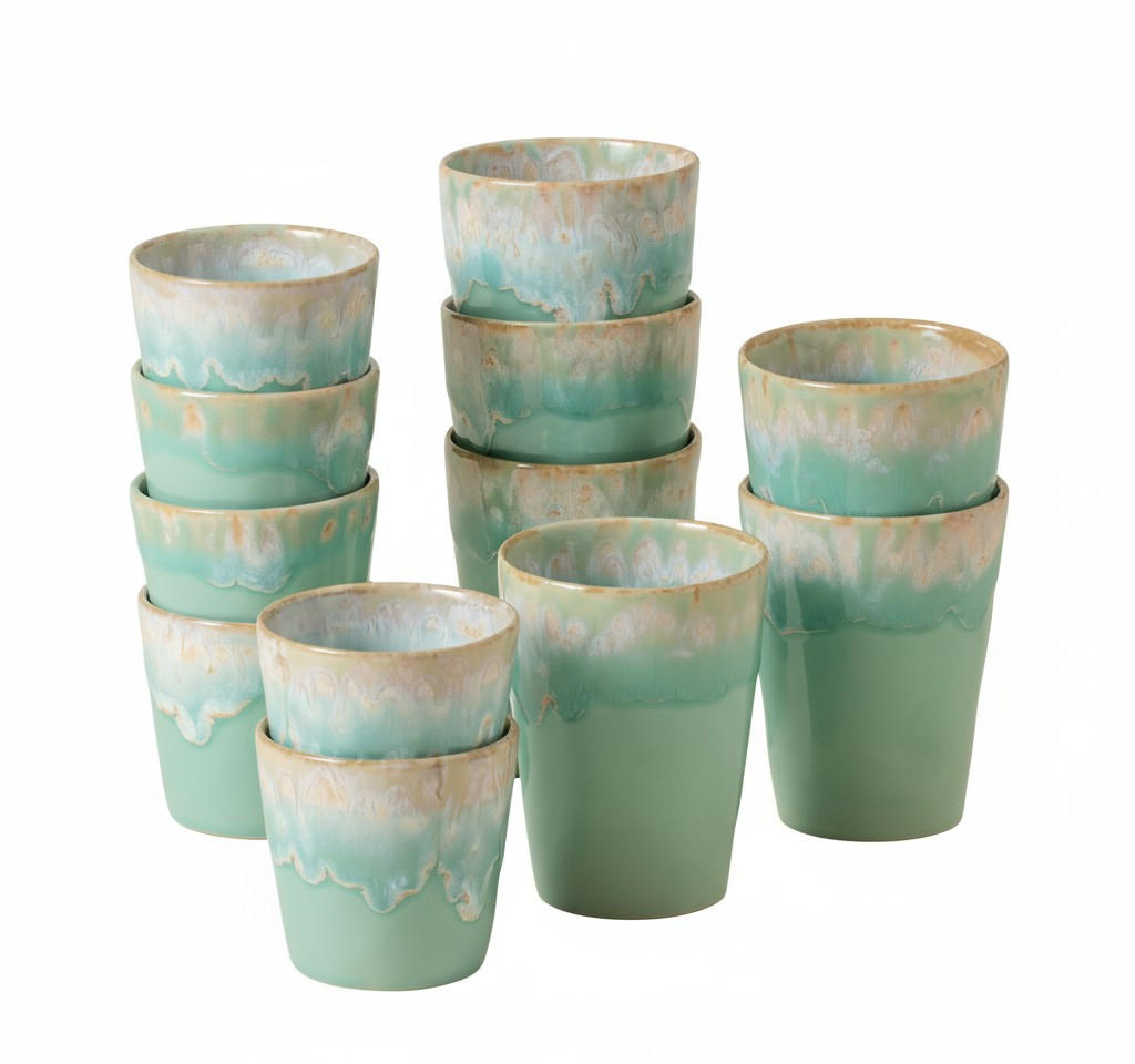 TASSENSET GRESPRESSO 12-teilig  - Türkis/Weiß Hochglanz, Basics, Keramik - Costa Nova