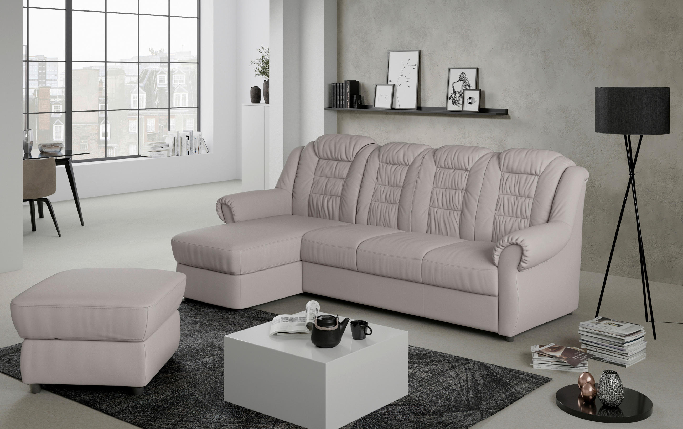 ECKSOFA in Lederlook Hellbraun  - Hellbraun/Schwarz, Konventionell, Kunststoff/Textil (165/262cm) - Livetastic