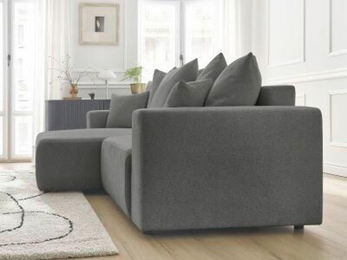 ECKSOFA Ottomane links  ATILLA Dunkelgrau Flachgewebe  - Dunkelgrau/Schwarz, MODERN, Kunststoff/Textil (149/244cm)