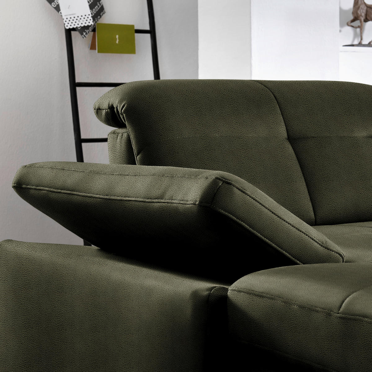 WOHNLANDSCHAFT  in Mikrofaser Olivgrün  - Chromfarben/Olivgrün, Design, Textil (195/371/260cm) - Beldomo Style