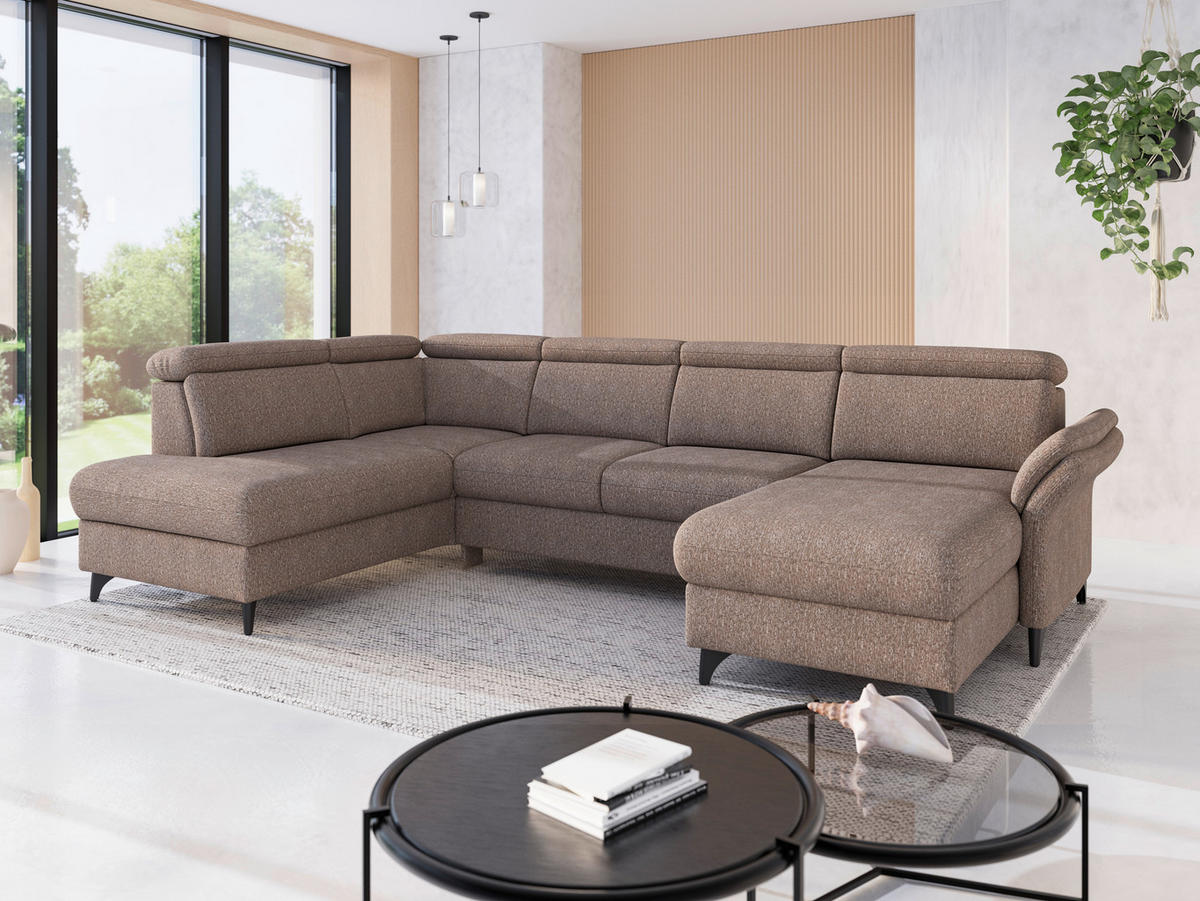 WOHNLANDSCHAFT GLENDALE E in Chenille Cappuccino  - Schwarz/Cappuccino, KONVENTIONELL, Textil/Metall (193/321/166cm) - Sit & More