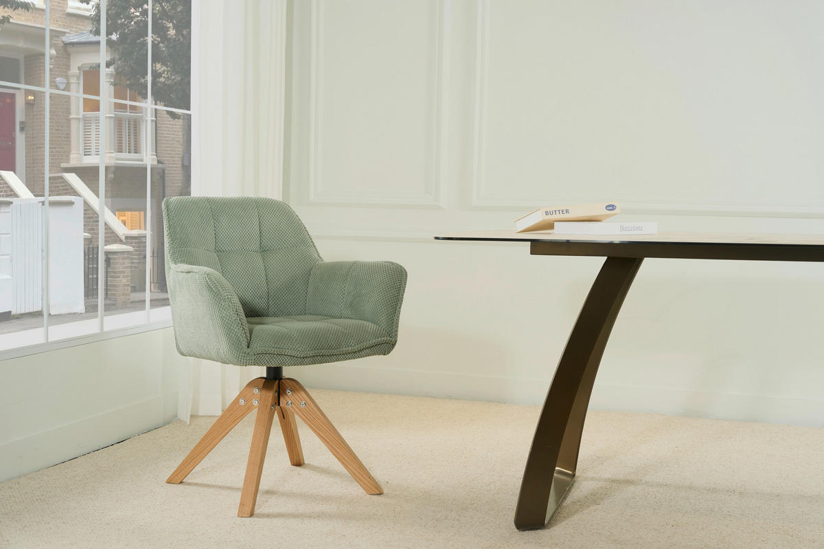 ARMLEHNSTUHL Webstoff  - Eichefarben/Grün, Basics, Holz/Textil (61/85/63cm) - MID.YOU